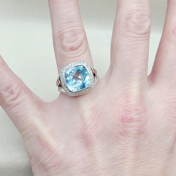 David Yurman Albion Ring With Blue Topaz And Diamonds - Picture 13 of 13
